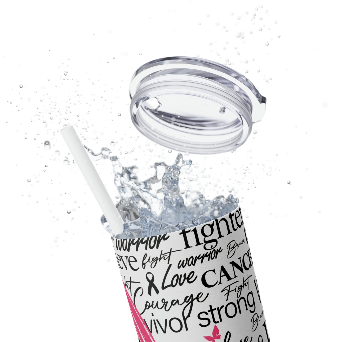 Breast Cancer Awareness | Pink Ribbon Skinny Tumbler with Plastic Straw | 20oz