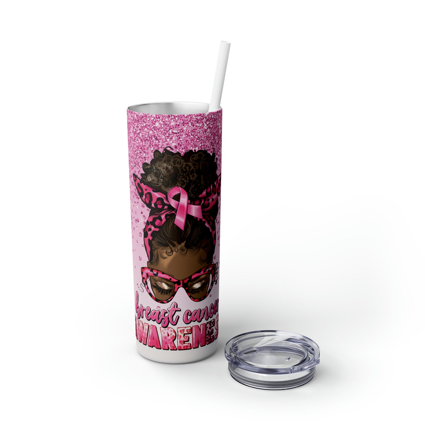 Breast Cancer Awareness Tumbler | 20oz Skinny Tumbler with Plastic Straw