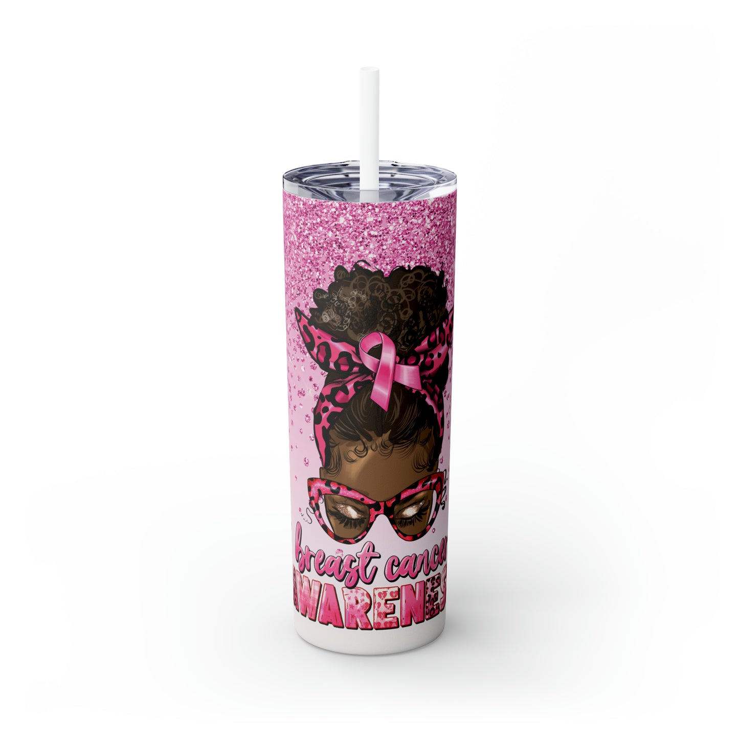 Breast Cancer Awareness Tumbler | 20oz Skinny Tumbler with Plastic Straw