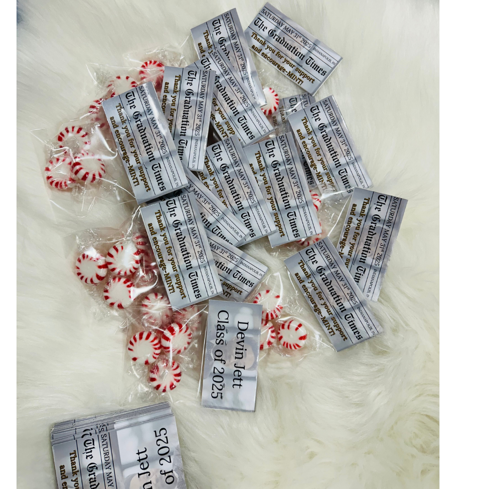 Graduation Party Favor Kit (50 Sets) | Custom Photo Thank You Cards | Lip Balm Favors + Mint Bag Kits