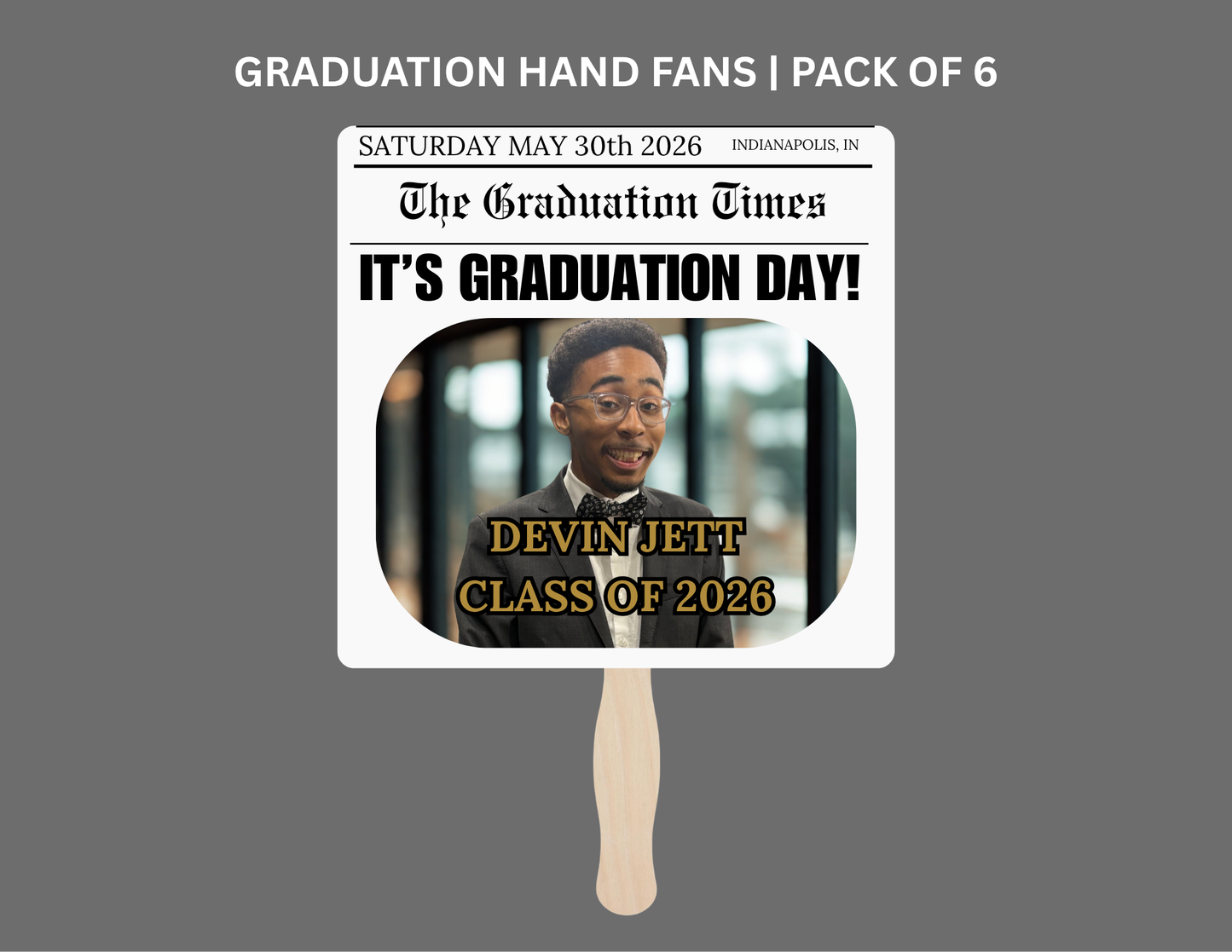 Personalized Graduation Photo Fans Set of 6 | Custom Name Graduation Fans | Class of 2026 Party Fans