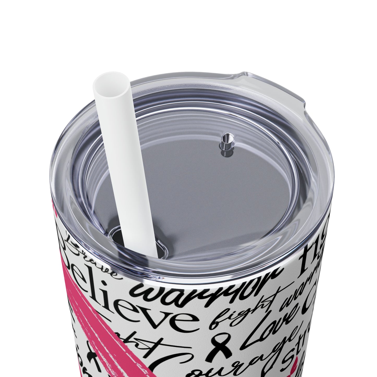 Breast Cancer Awareness | Pink Ribbon Skinny Tumbler with Plastic Straw | 20oz