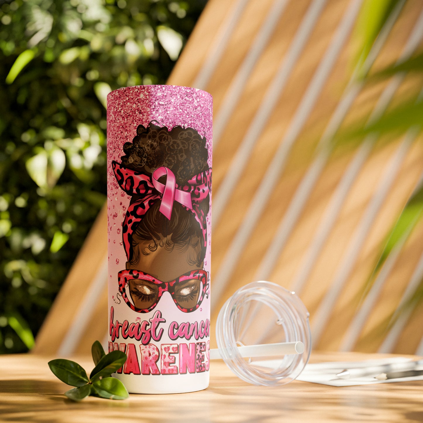 Breast Cancer Awareness Tumbler | 20oz Skinny Tumbler with Plastic Straw