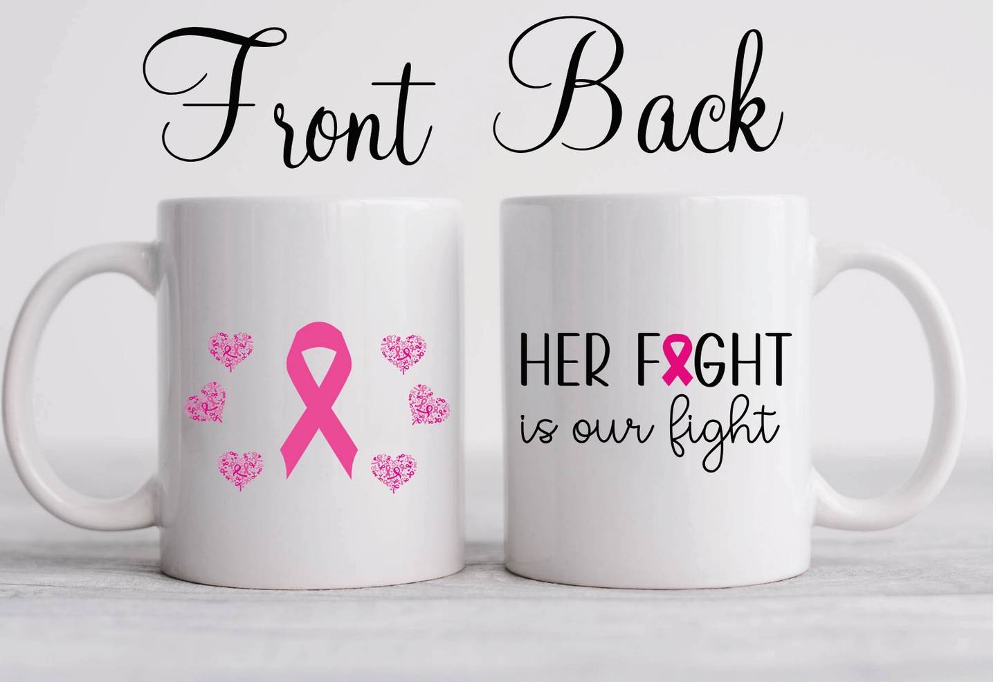 Breast Cancer Awareness Ceramic Mug - Pink Ribbon & Hearts
