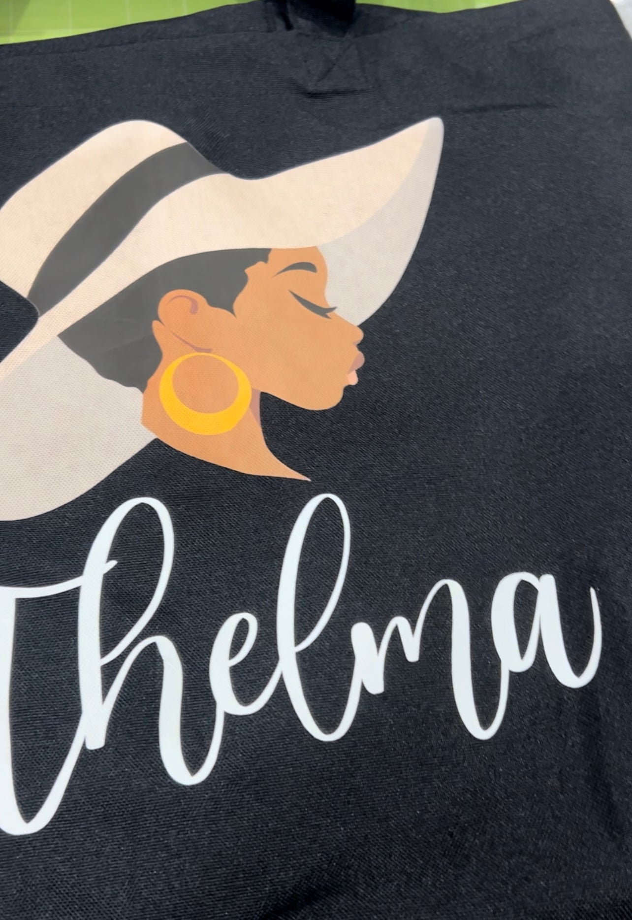 Black Woman Tan Hat Large Tote Bag