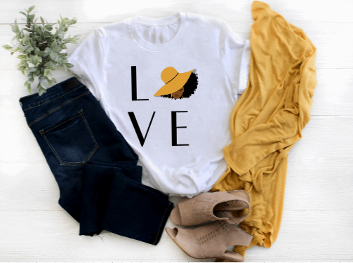 Black Woman Gold Hat T-Shirt.png