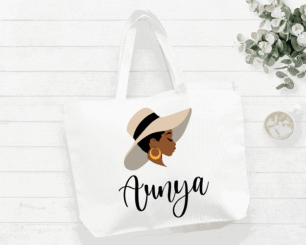 Personalized Black Woman Tan Hat Tote_edited.jpg