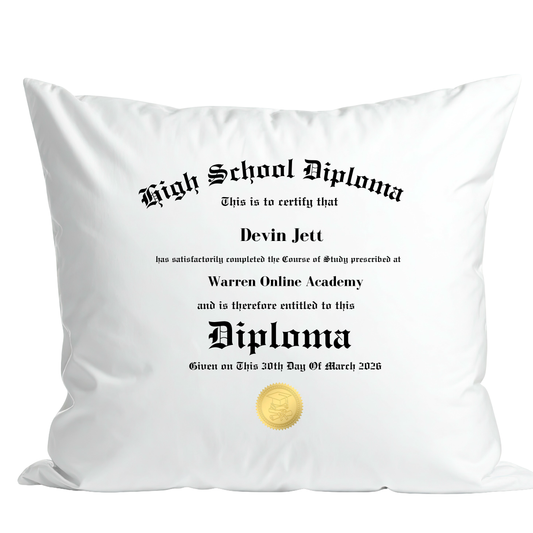Custom Graduation Diploma Pillow | Personalized Grad Gift | High School Diploma Keepsake Pillow (16x16)