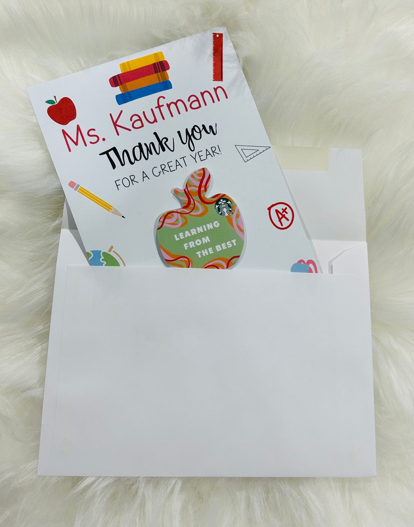 Teacher Appreciation Gift Card Holder | Personalized Thank You Card with Envelope | End of Year Teacher Gift
