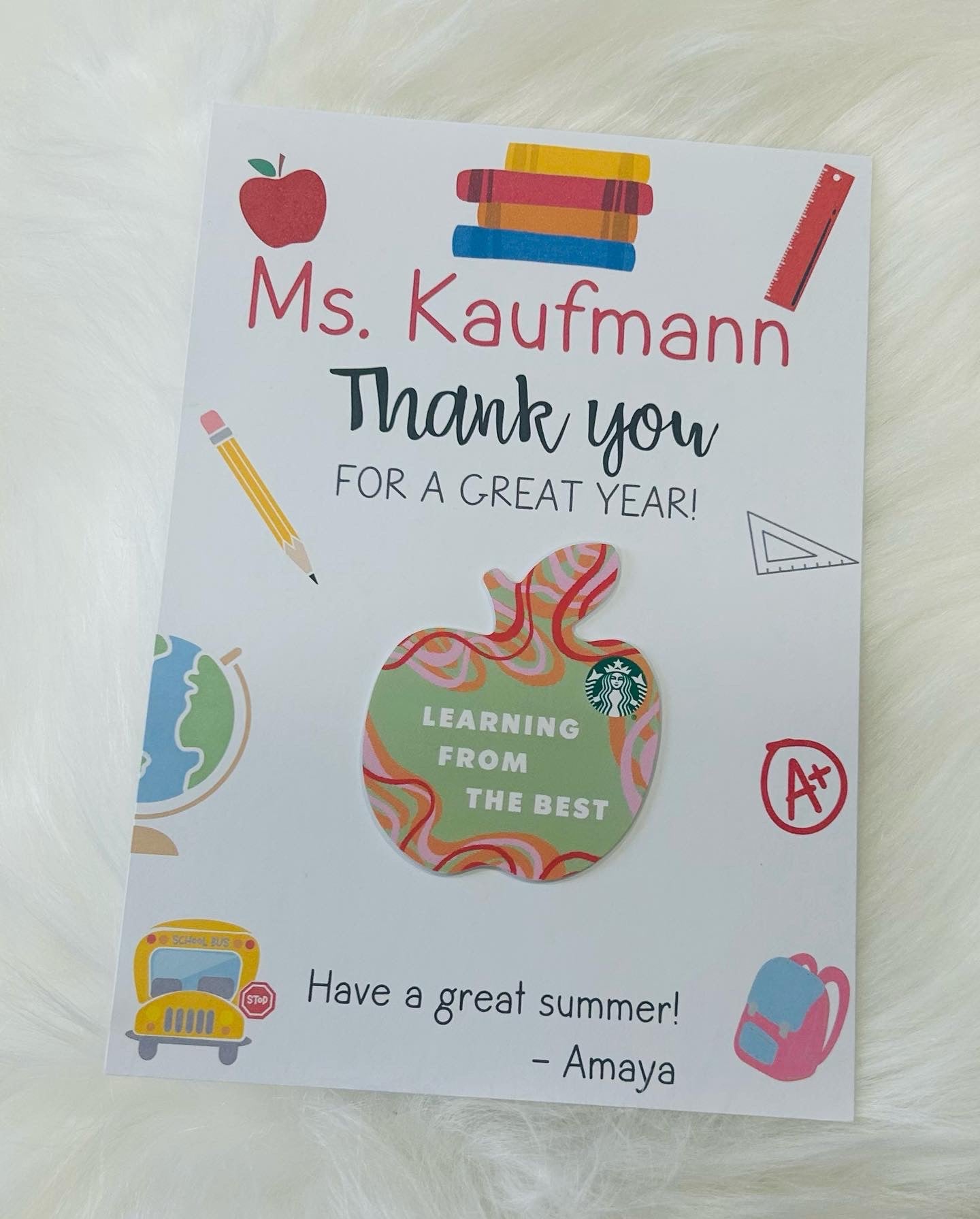 Teacher Appreciation Gift Card Holder | Personalized Thank You Card with Envelope | End of Year Teacher Gift