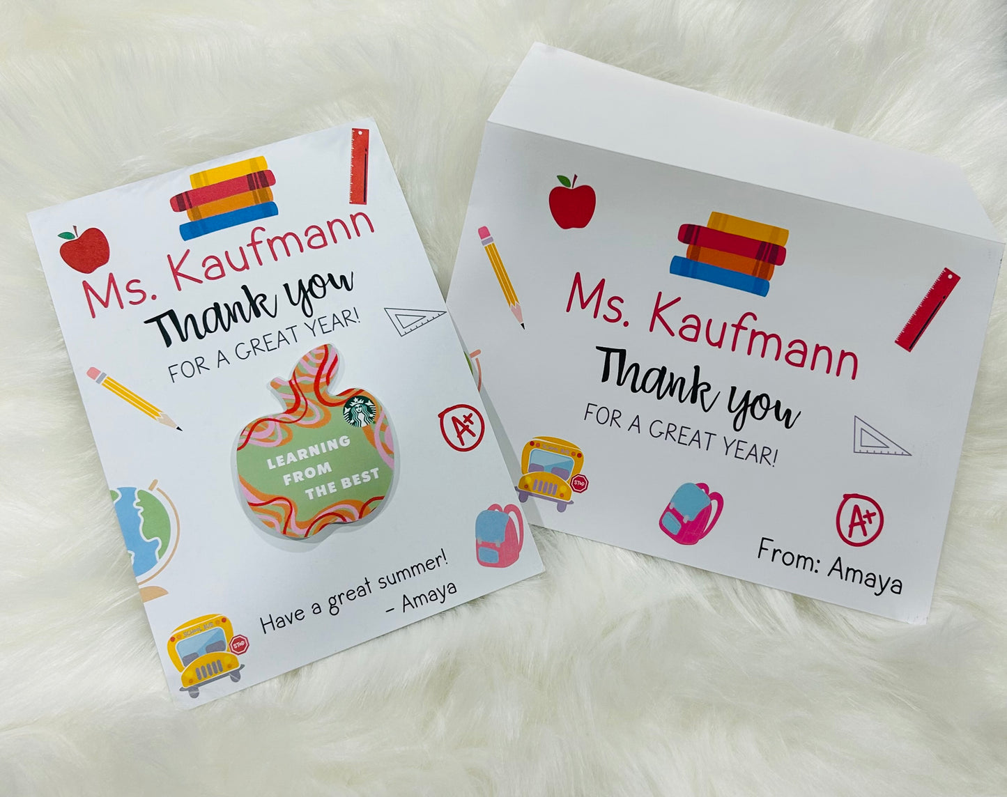 Teacher Appreciation Gift Card Holder | Personalized Thank You Card with Envelope | End of Year Teacher Gift