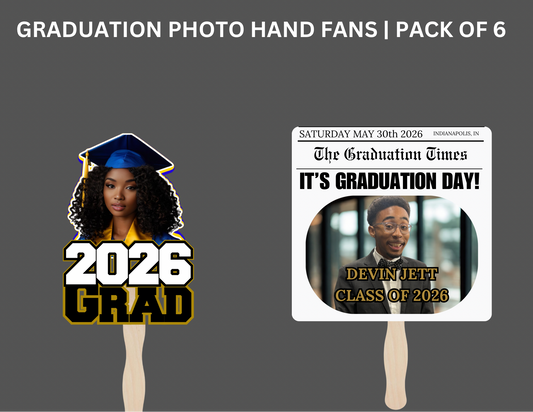 Personalized Graduation Photo Fans Set of 6 | Custom Name Graduation Fans | Class of 2026 Party Fans