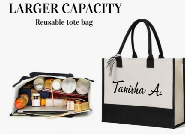 Personalized Canvas Tote Bag | Custom Name Tote Bag | Large Reusable Tote Bag | Custom Tote Bag